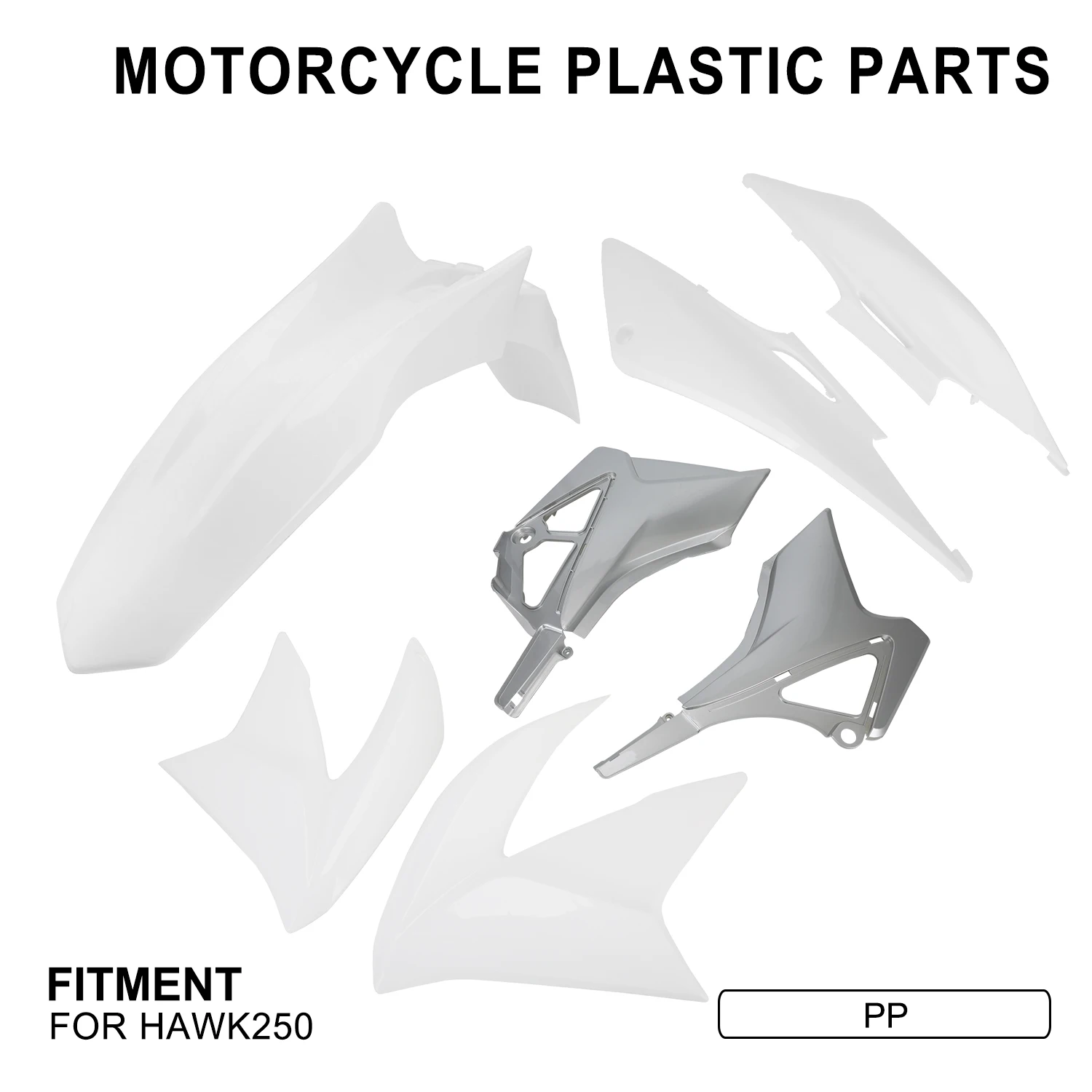 

Комплект пластиковых мотоциклетных комплектов, переднее крыло, брызговик, задняя боковая панель, топливный бак, левая и правая защитная пластина для Hawk250 Hawk 250