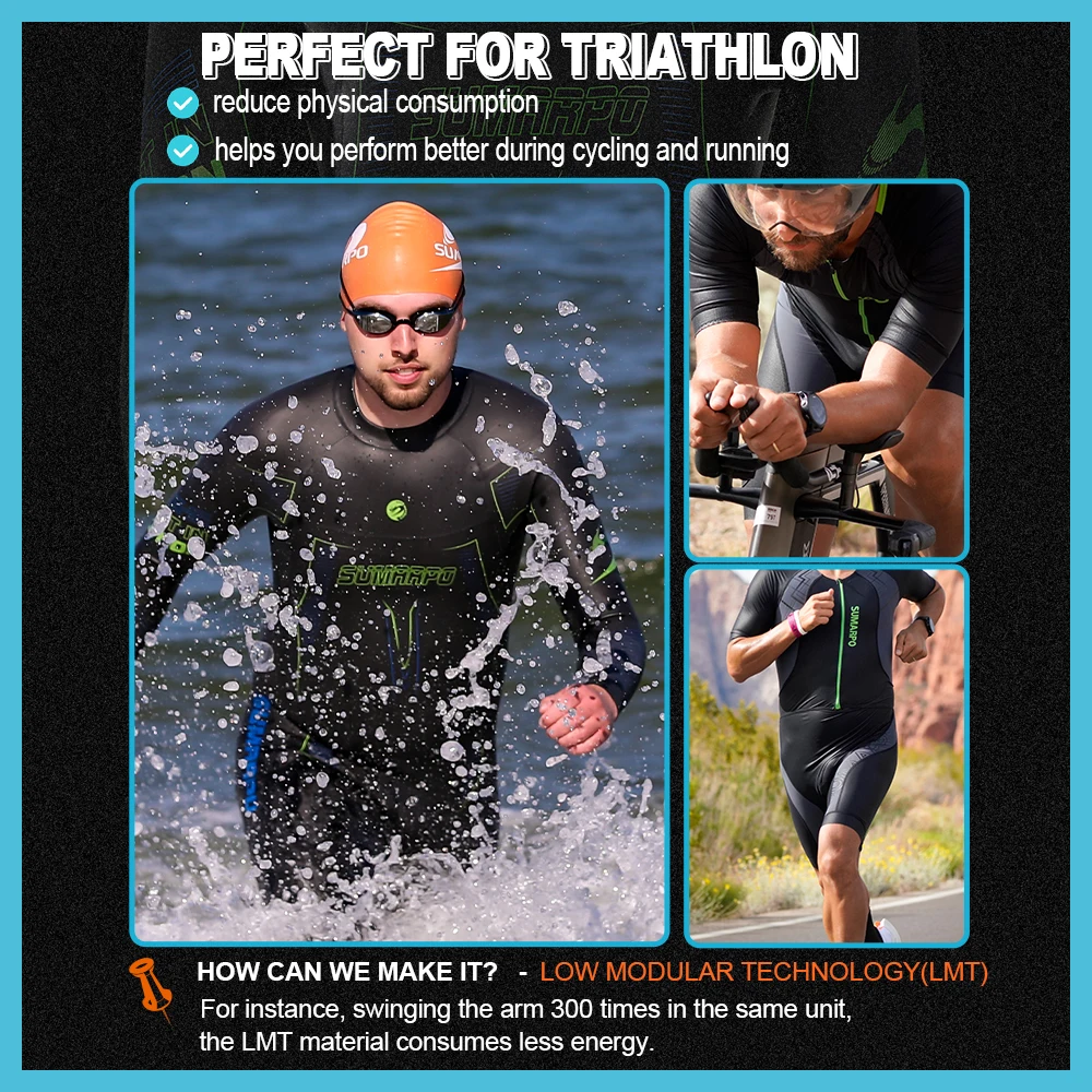 SUMARPO Triathlon Wetsuit for Men NJOY, 3/2MM Yamamoto Smoothskin Neoprene for Open Water Swimming, Fina Appreoved 2