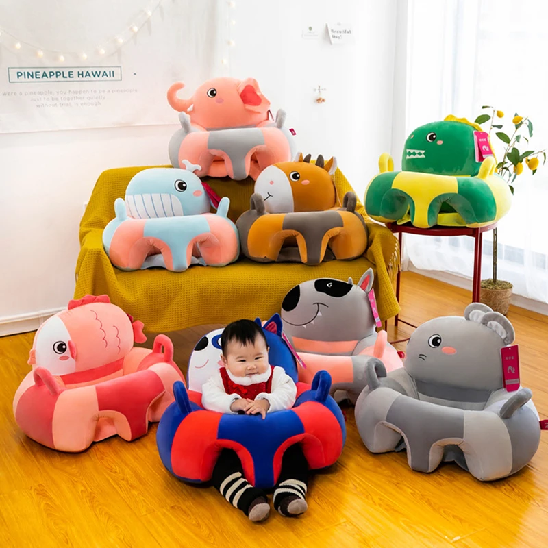 Animal Shaped Kids Learning Sitting Chair Cover Support Sofa Infant Plush Seats 1pc baby learning sitting seat sofa cover cartoon case plush support chair toys sitting chair cover not filled with cotton