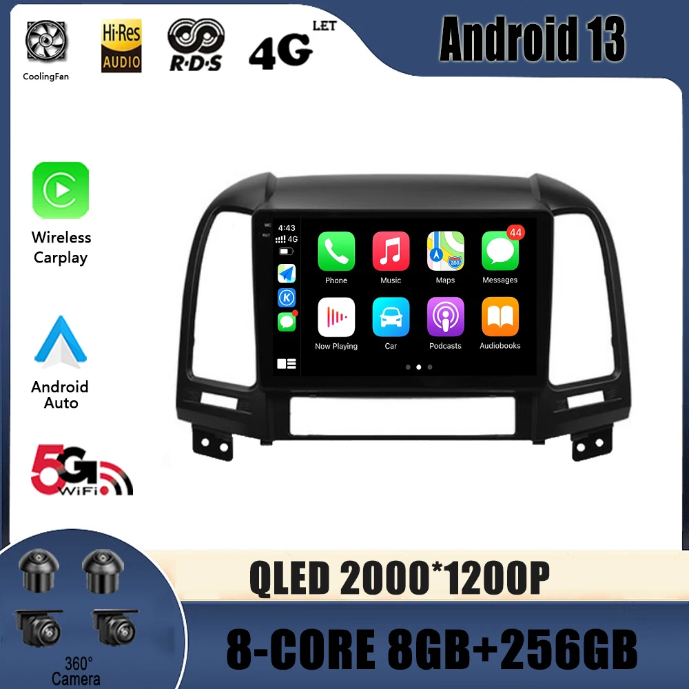 

Автомагнитола, мультимедийный видеоплеер с GPS для Hyundai Santa Fe 2 2006-2012, Android 13, навигация No 2 Din, DVD-плеер