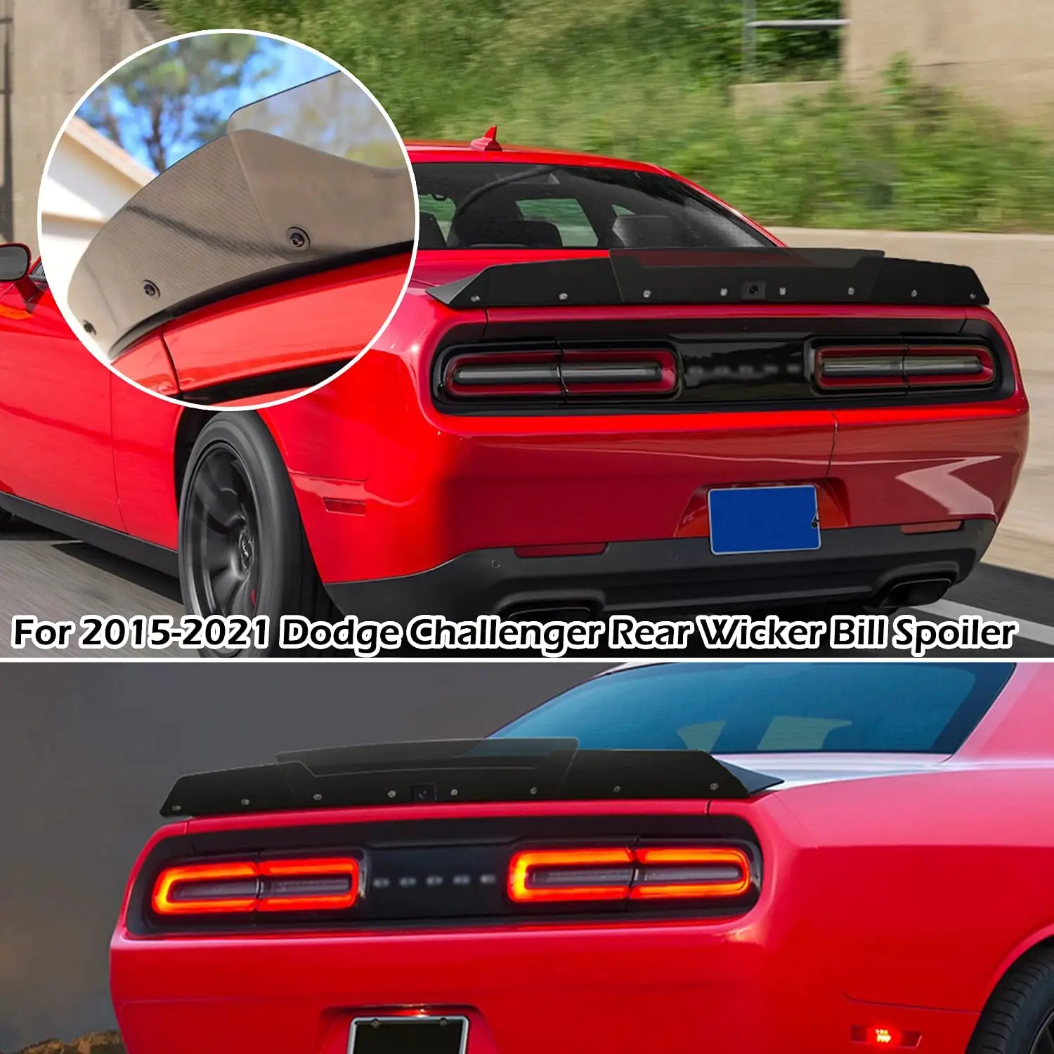 Alerón De Mimbre Negro Para Dodge Challenger 2015-2023 - Con Solapa De Correa, Incluye Hardware