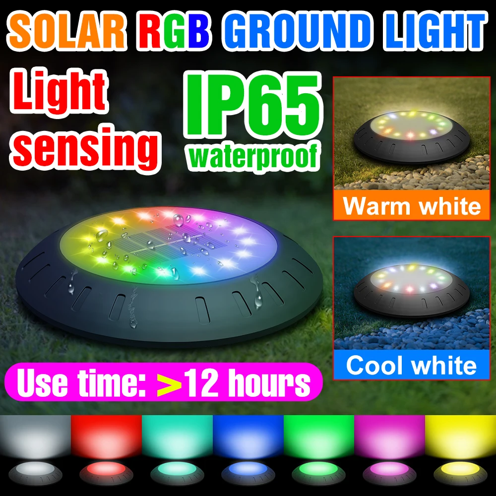 RGB Solar Ground Light Outdoor Garden Lamp Solar Underground Light Deck Light Spotlight Buried Solar Led Lamp Garden Decoration