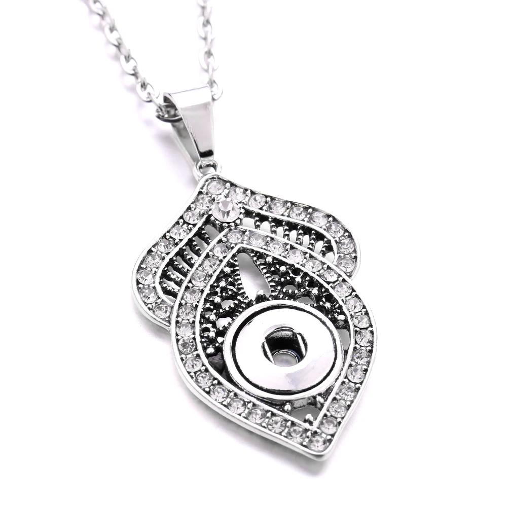 10PCS 12mm Snap Jewelry Necklace Crystal Vintage Flower Heart Mini 12mm Snap Button Pendant Necklace for Women DIY Snaps Jewelry