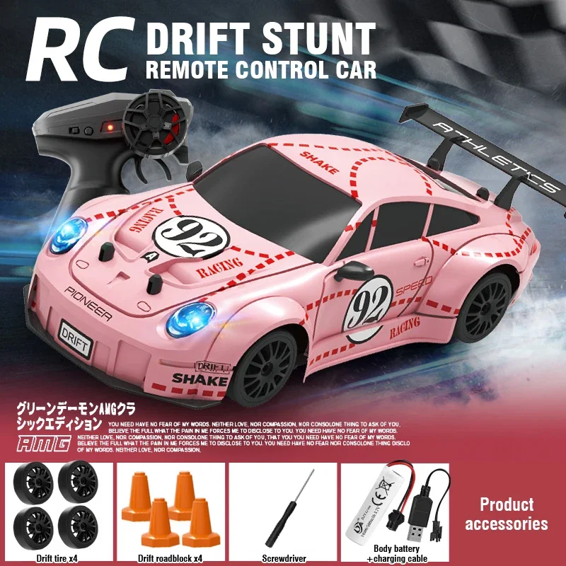 Auto Telecomandata Drift 1:24 4WD – 30 Km/h Con Luci LED, Batteria Ricaricabile E Pneumatici Di Ricambio, Regalo Compleanno Per Bambini E Adulti