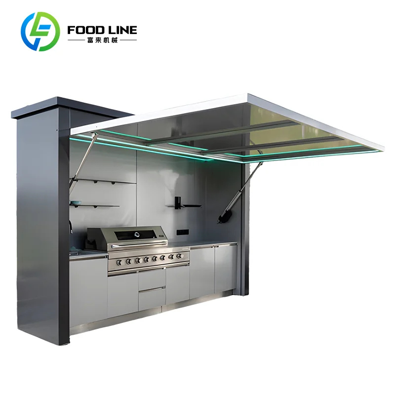 Mobili da Cucina per Esterni, Set Cucina da Esterno con BBQ e Lavello Frigorifero, Cucina Pieghevole da Esterno
