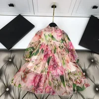 Printemps automne enfants gitls robe à fleurs en mousseline de soie voilet matériel avec intérieur pur coton robes de princesse boutique enfants vêtements 2