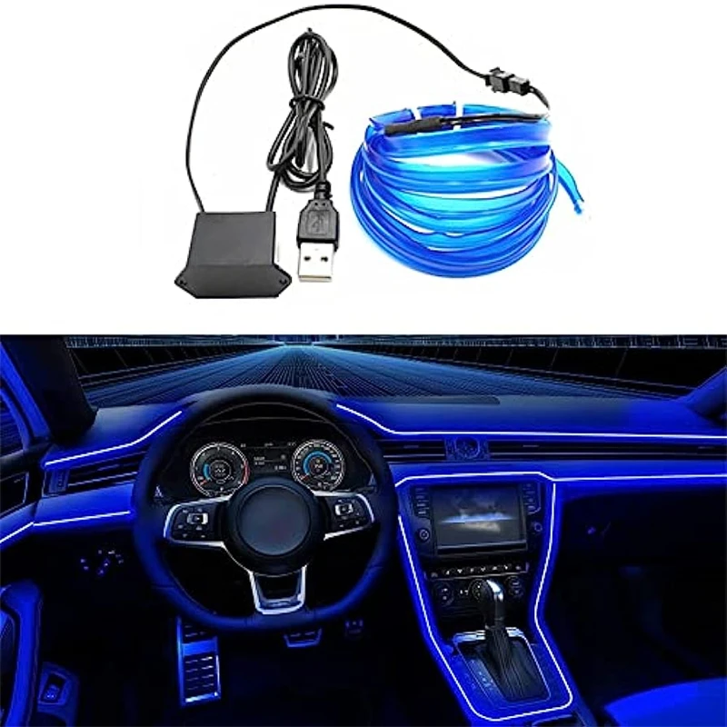 Car Interior Led Decorative Lamp EL Wiring Neon Strip For Auto DIY Flexible Ambient Light USB Atmosphere Accessories Interior