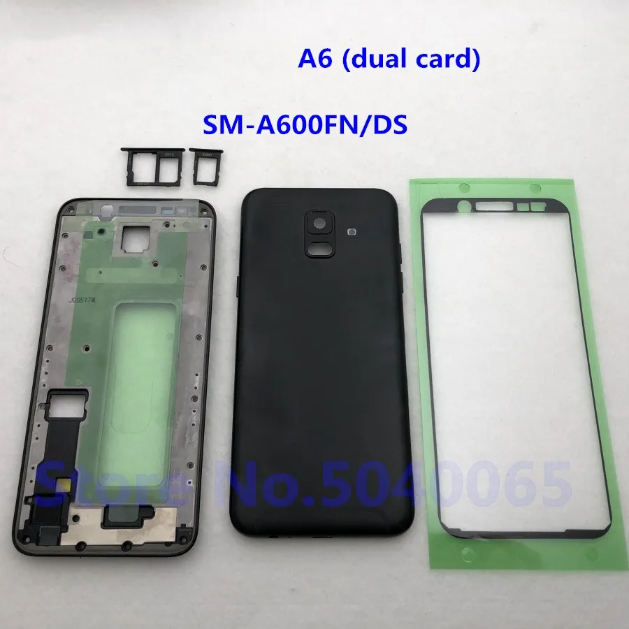 

Back Battery Cover With Button For Samsung Galaxy A6 SM-A600FN/DS A600 2018 Rear Door Full Housing A6 Dual Card Sticker