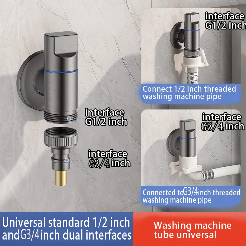 Faucet Valve Multi-function Brass One Into One Out Dual Control Washing Machine Tap Three-way Toilet Triangle