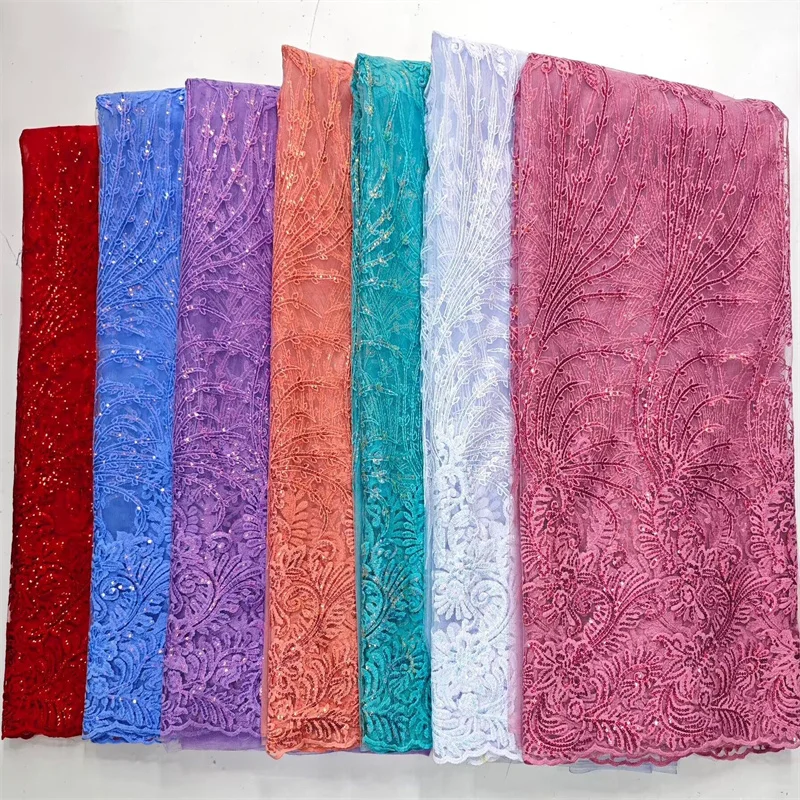 

African Sequins Lace Fabric, Embroidered Nigerian Lace Fabric, French Tulle, Wedding Party, 2.5 Yards, High Quality