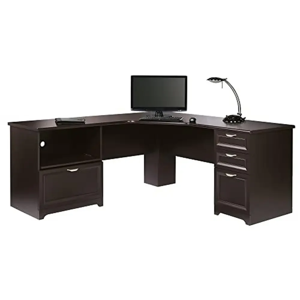 L-Shaped Corner Desk with 4 Drawers and Cord Management Espresso Finish & Alloy Steel Base 2