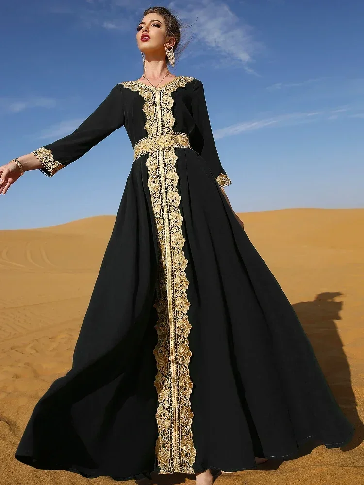 Eid Party Dress For Women Lace Dubai Arab Ramadan Abayas Caftan Kaftan 2026