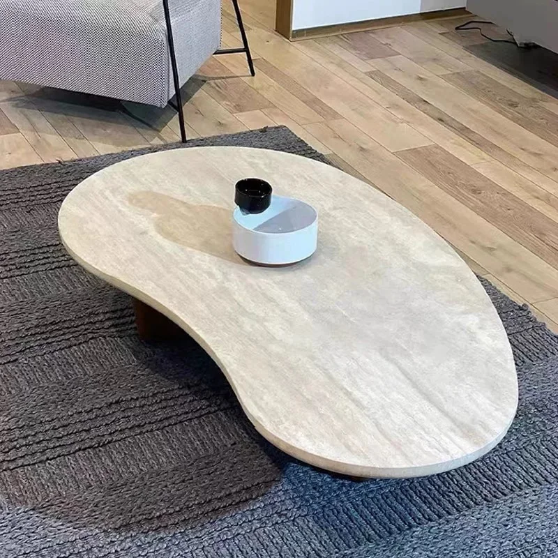 Nodic Natural Stone Solid Wood Leg Coffee Table New Design Luxury Living Room Italian Irregular Coffee Table
