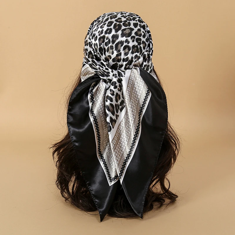 90x90CM Square Scarf New Luxury Design Popular Silk Style The Four Seasons Scarves Women Sunscreen Beach Kerchief Hijab 6