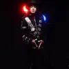 Impersonator Michael Joseph Jackson Costumes Jacket Stuff BAD Black With Silver Eagle Badges Punk Metal woolen Clothing 5