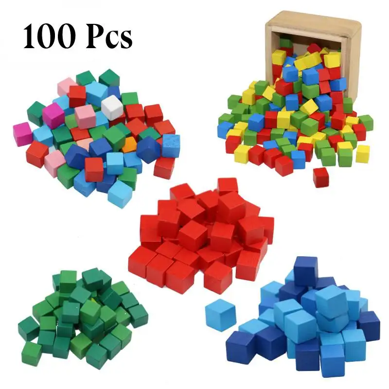 100 Pieces Colorful Wooden Building Blocks Stacker Game Preschool Learning Teaching Educational Toys for Children Kids Boy Girl 88pcs set fort building construction kit children diy castle tunnel play tent fort builder stem educational learning game for children above age 3