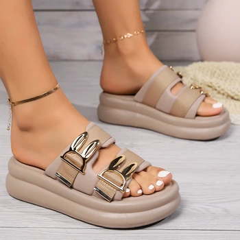 Women's Gold Thick Bottom Wedge Sandals 2025 Summer Peep Toe Chunky Platform Sandals Woman Ankle Buckle Anti Slip Beach Shoes 1