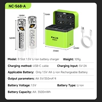 PALO 1.5V AA Li-ion Rechargeable Battery 3500mWh Lithium 2A Batteries With 1.5V AA AAA Li-ion Battery Intelligent Charger Box 6