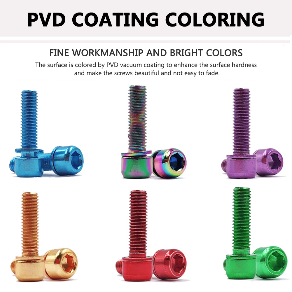 6pcs Mountain Bike Stem Bolts Titanium Plated M5x18mm Allen Hex Head MTB Bicycle Stem Screws with Washers Stem Riser Screw Bolts