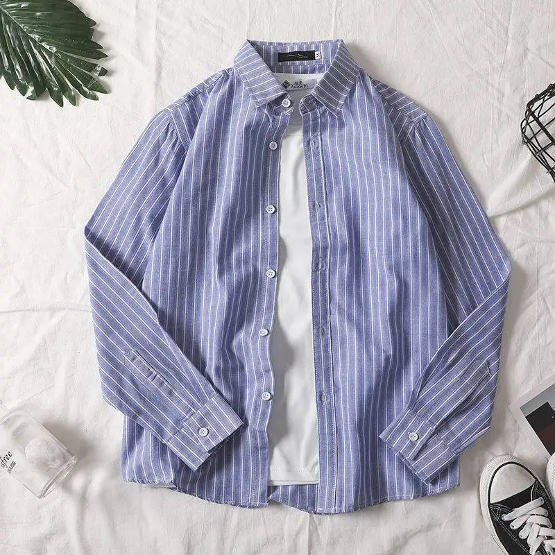 2023 New Men's Clothing Spring Autumn Long Sleeve Lapel Commuter Business All-match Slim Korean Striped Button Pockets Shirt