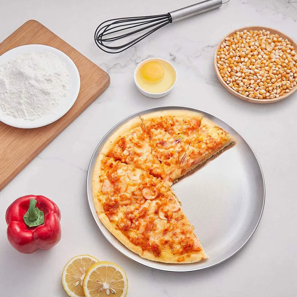 Round Pizza Pan Stainless Steel Kitchen Plate Home Dish Serving Tray Restaurant Use Plates Bowls Tableware Accessories Home 2
