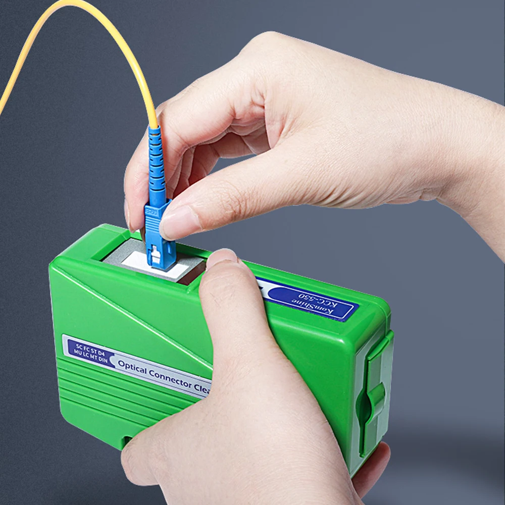 

KCC-550 Fiber Cleaning Box SC FC ST LC MU MT D4 DIN Optical Connector Cleaner Cleaning Box Cleaning Tool 500+ Times Clean Core