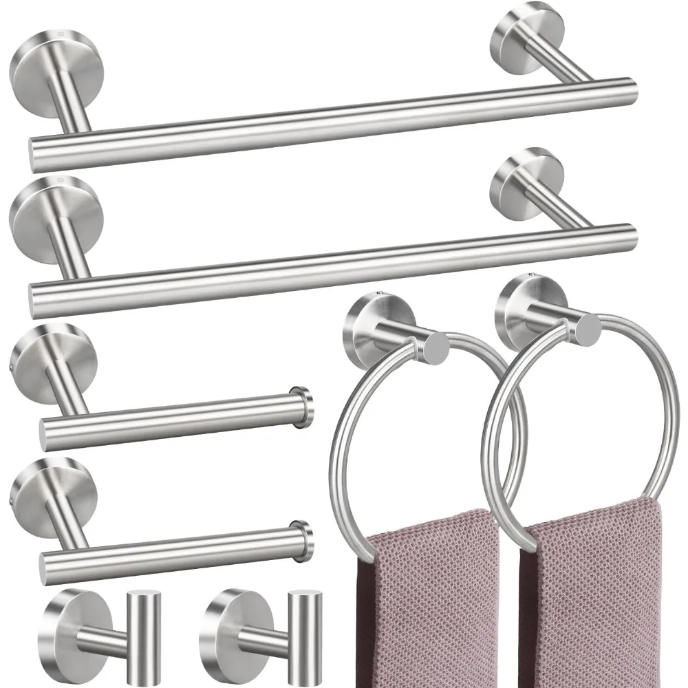 8 Pieces Bathroom Towel Rack Set, Includes 2 Packs 23.6 inch Towel bar, 2 Packs Towel Hook, 2 Packs Ring