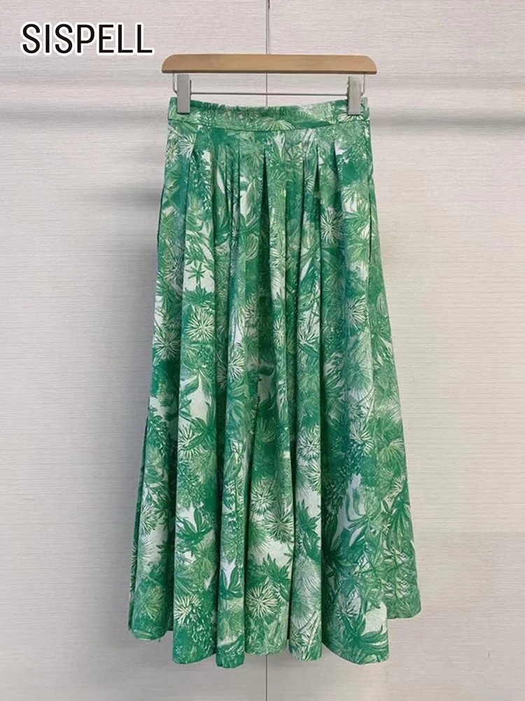 

SISPELL Green Printing Temperament Skirts For Women High Waist Patchwork Pockets Pleated Skirt Female Summer 2023 Casual Clothes