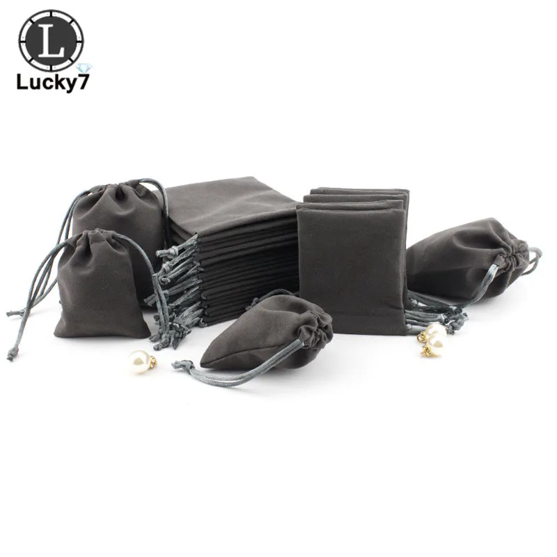 10Pcs Gioielli Grigi Borse Di Velluto Sacchetti Di Flanella Matrimonio Caramelle Confezione Regalo Decorazione Natalizia Logo Personalizzato