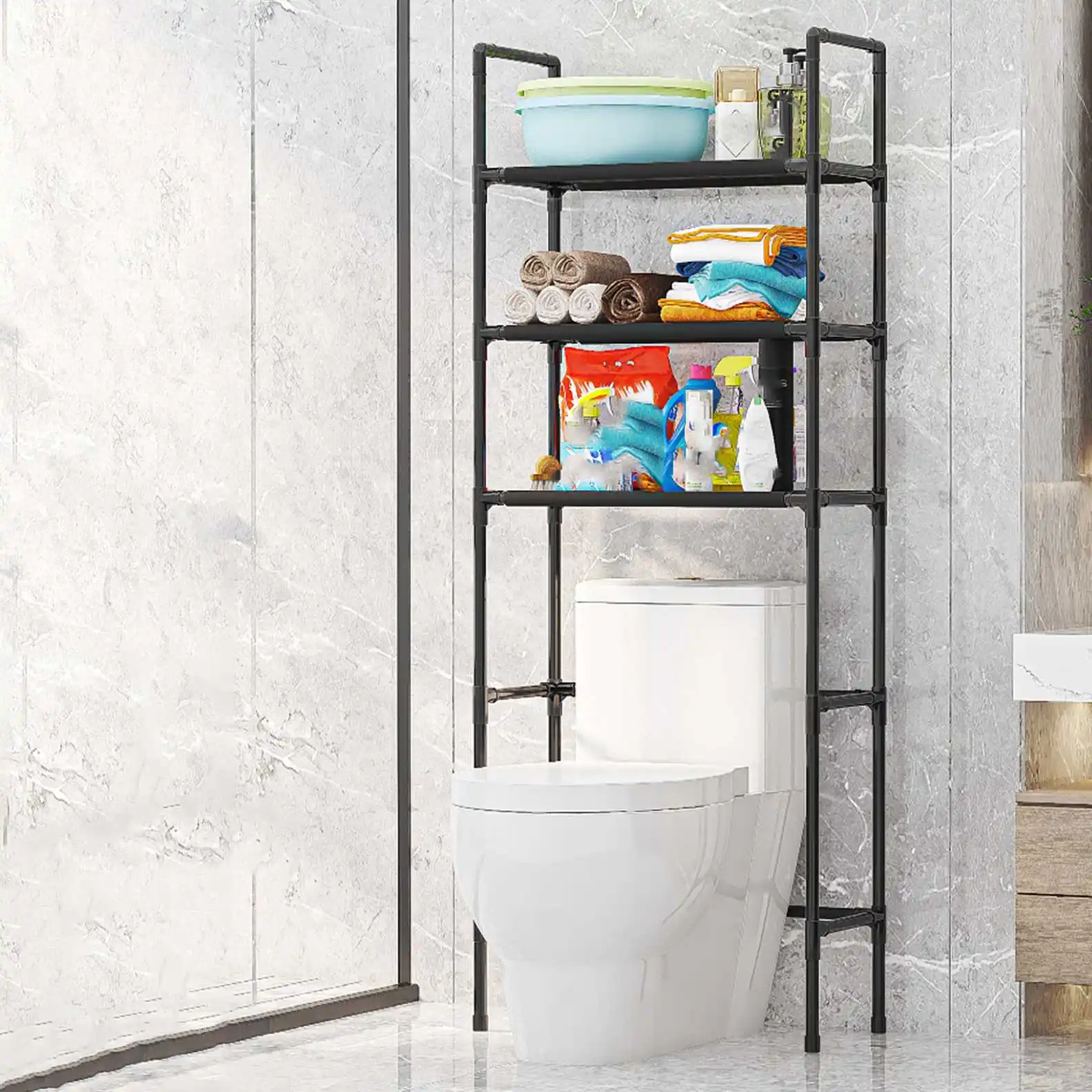 Floor-standing Toilet Storage Rack Bathroom Storage Shelf Non-porous Washing Machine Rack Multi-layer Kitchen Shelf Save Space