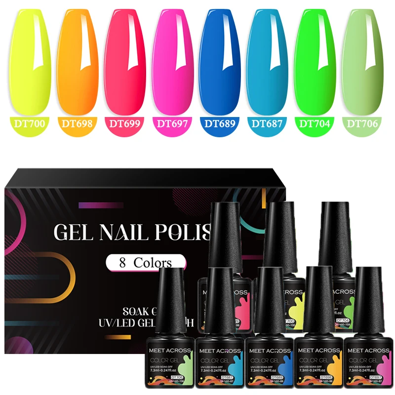 MEET ACROSS 8Pcs/Set 7.3ML Gel Nail Polish Nail Supplies Vernis Semi Permanent Nail Art Manicure Soak Off UV Gel Nail Varnish 2