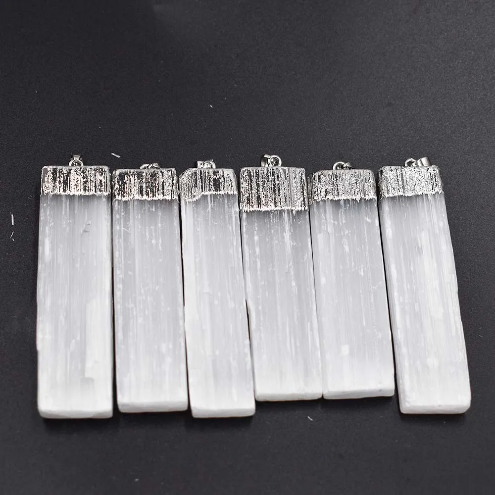 

Wholesale 6pcs/lot natural Selenite Plaster Pendants Rock Mineral Specimen Jewelry Reiki Healing Energy Charms free shipping