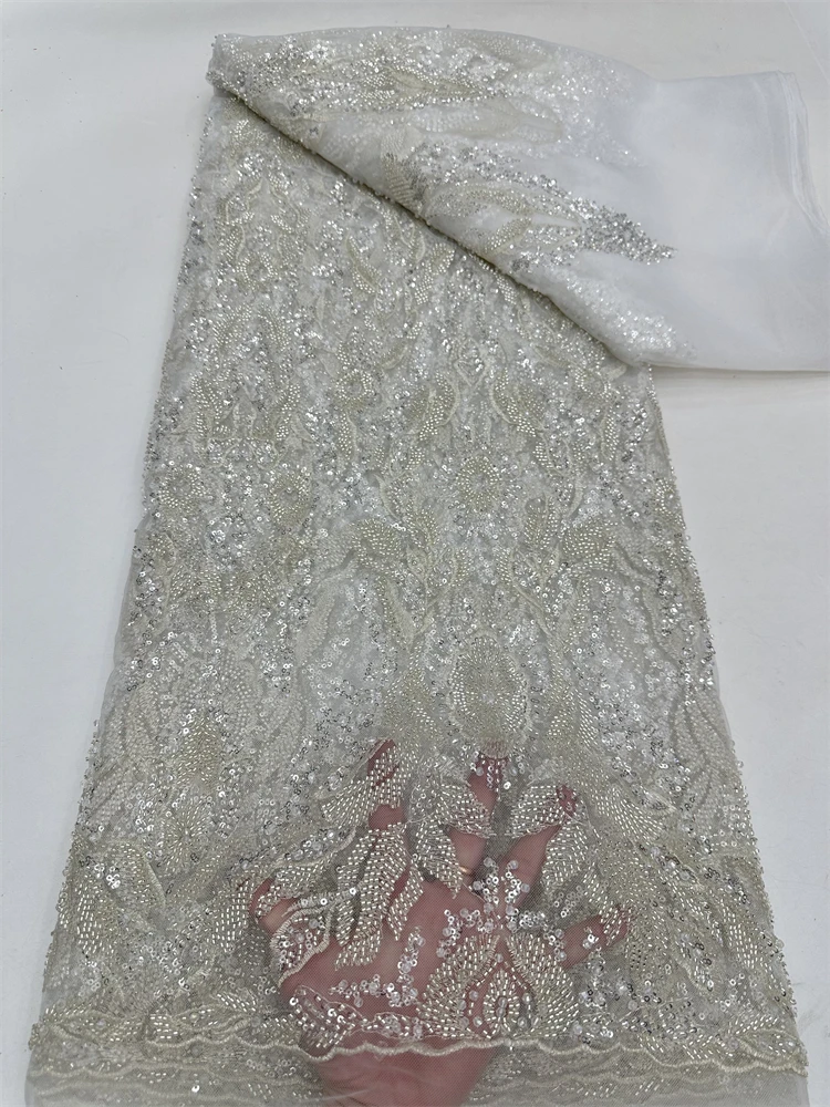 

Heavy Beaded Lace Fabrics for Sewing Wedding Dresses, African Sequins Embroidery, French Tulle Groom, High-end RF