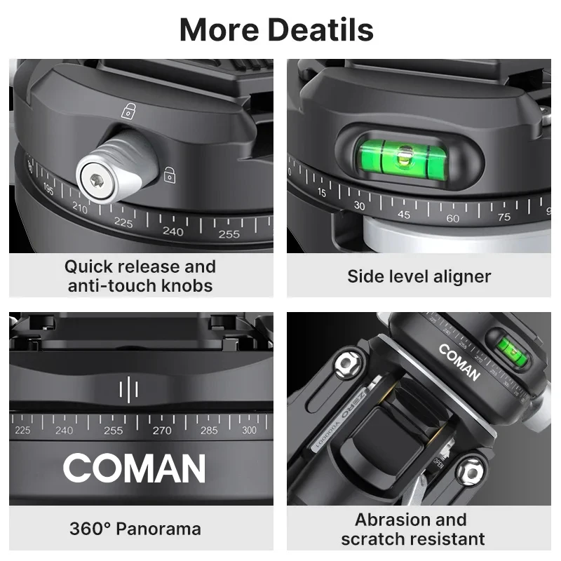 COMAN Zero F38 Carbon Fiber Lightweight Travel Tripod Professional Dslr Camera Tripod For Film making Smartphone Maxload 39.6lbs 3