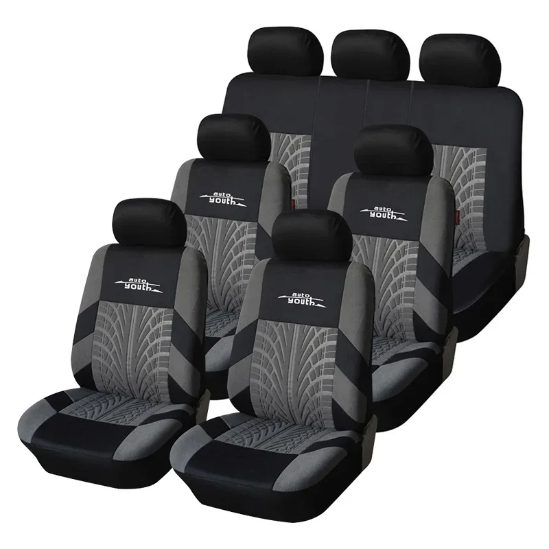 7-teiliges Set für Autositzbezüge im Track-Detail-Stil, Polyestergewebe, universell passend für die meisten Autos, Autositzschutz – Detail 1
