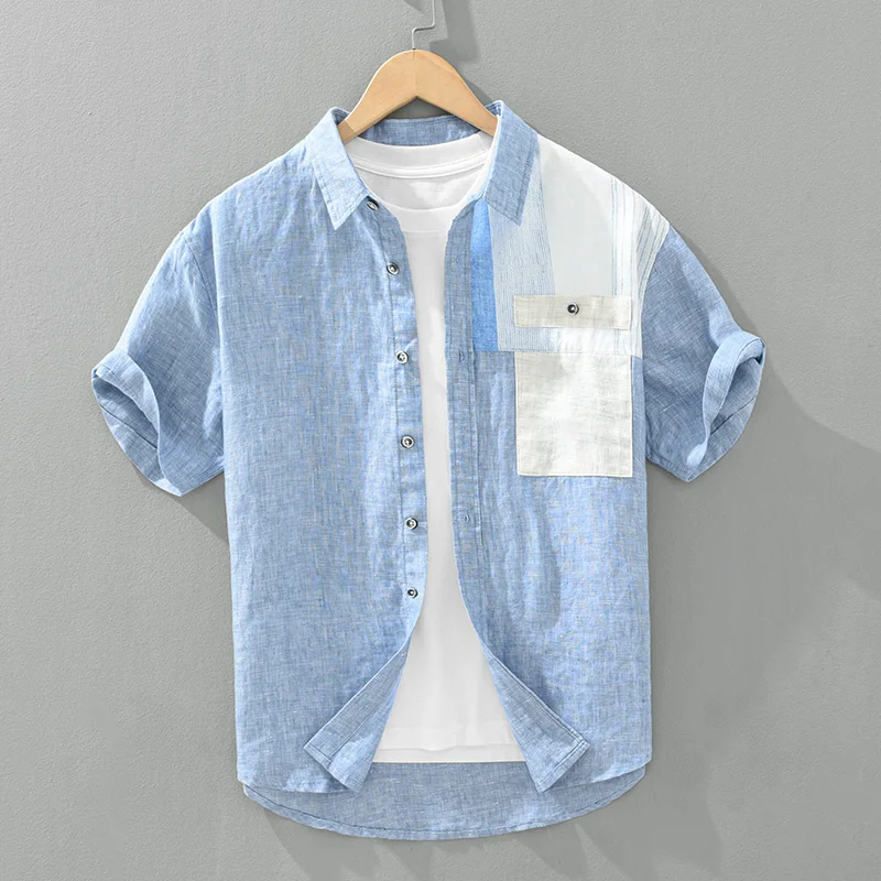 Linen Short Sleeve Shirts for Men Summer New Fashion Casual Loose Digital Printing Shirts