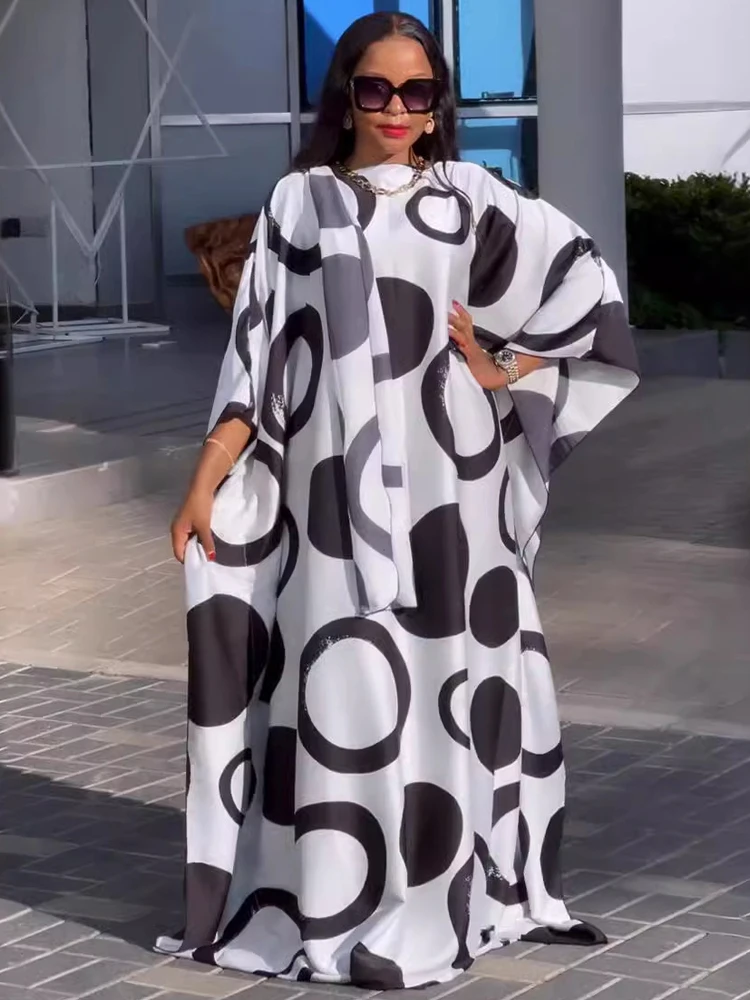 

Plus Size African Dresses For Women Traditional Dashiki Print Loose Boubou Nigeria Clothes With Headtie Turkey Dubai Hijab Abaya