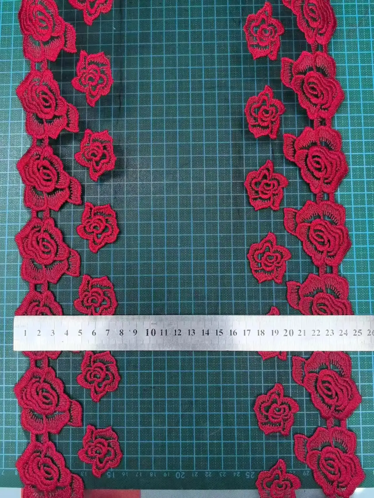 1 0Yards Bilateral Red Rose Floral Tulle Lace Trim DIY Lingerie Sewing Fabrics Accessories Mesh Embroidered Lace for Bra
