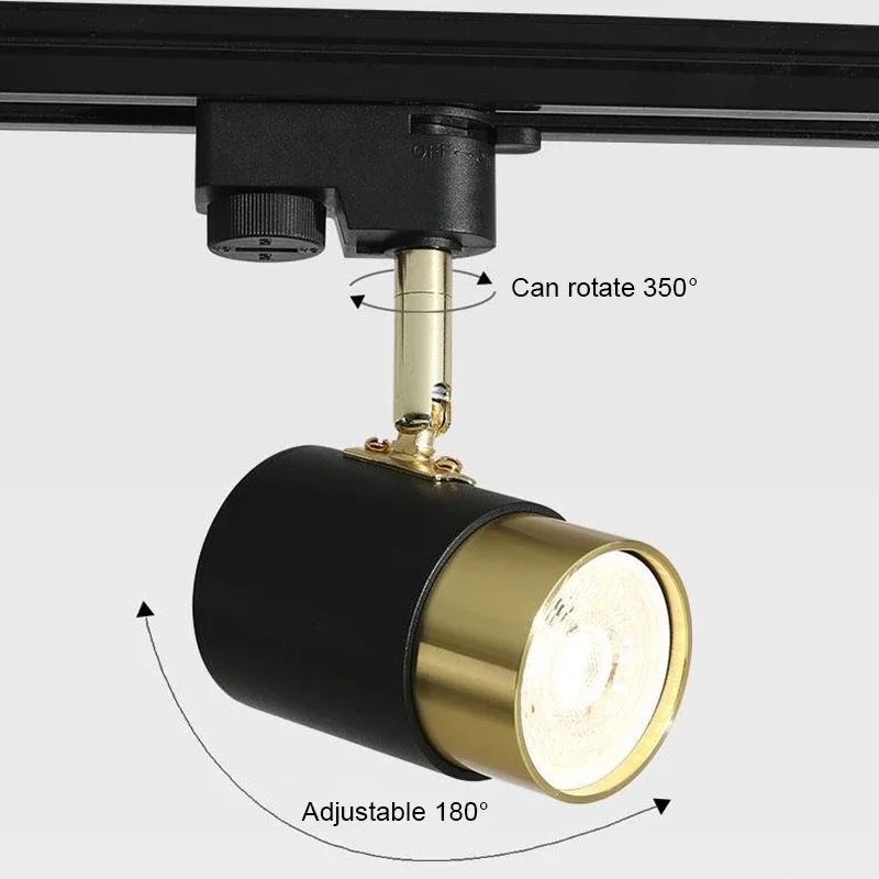 Led Track Light Head Adjustable Tilt Angle Track Lighting Fixture Black White + Gold Finish 220V Ceiling Rail Lamp for Shop