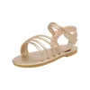 Students Golden Sandals 2025 Girls Romanesque Hollowed Out Breathable Children's Sandals Soft Soled Atmospheric Girls' Sandals 6