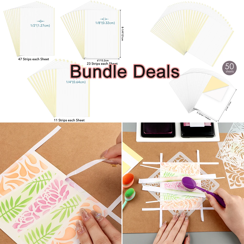 

60-120Sheets Pre-Cut Masking Strips 1/8”1/4”1/2” Delicate-Tack Adhesive Stickers For Create Backgrounds Borders Card Bundle Deal