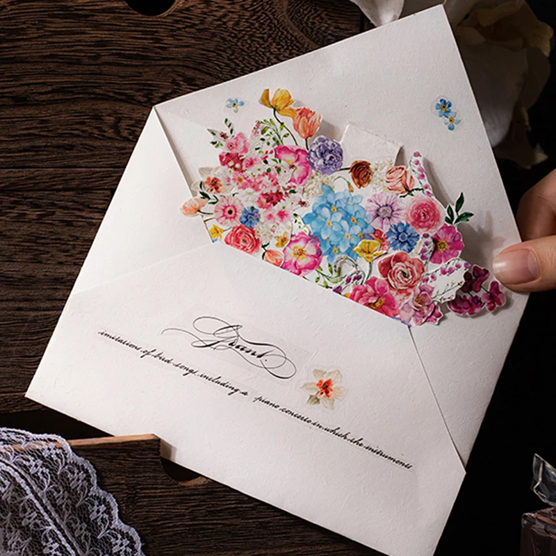 Mr. Paper 3Rolls/bag watercolor flowers die-cut matte PET tape beauty tape DIY handbook scrapbook envelope 5