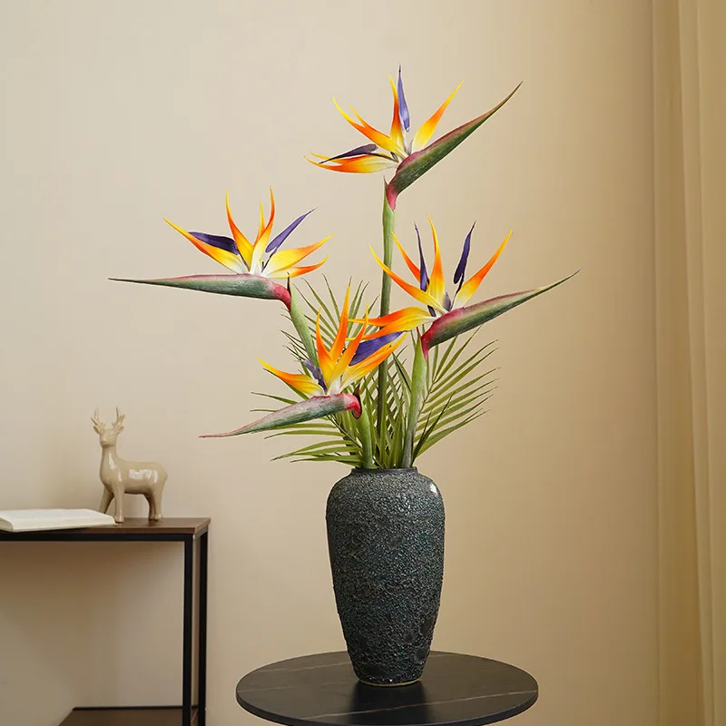 Ramo Di Strelitzia Reginae Artificiale In Stile Europeo Grande Paradiso Uccello Fiore Finto Home Office Decorazione Per Interni Piante Verdi