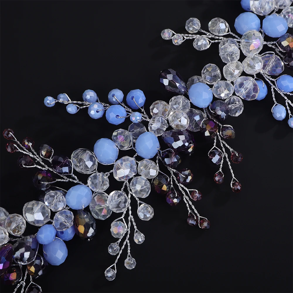 Trendy Blue Crystal Wedding Headband Silver Purple Bridal Hair Piece Women Hairband Handmade Party Headband Tiara Bride Headwear