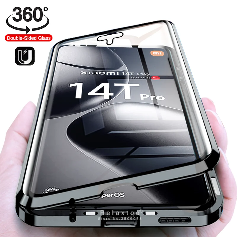 360&deg; Metal Magnetic Attraction Flip Case for Xiaomi 14T Pro 5G Double-Sided Tempered Glass Protect Coque Xiaomi14T 14 T 14TPro phone case