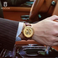 Rocos Genuine Brand Cut Out Retro Fully Automatic Mechanical Watch Belt Watch Men's Waterproof Trendyy Men's Watch 2