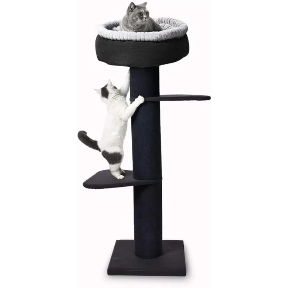 

Cat Pedestal Sleeper Bed (56“Tall) | Cat Tree Scratching Post With Plush Scratcher With a House of Cats Charcoal Pets for Cats