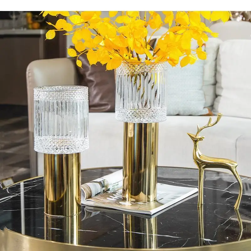 

Modern Candlestick Glass Vase Golden Handicraft Ornaments Tall Feet Desktop Flower Arrangement Modern Home Decoration