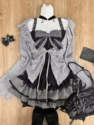 Japanese Sweet Preppy Style 2 Piece Set Women Kawaii Lace Patchwork Bow Tops + Y2k Plaid Mini Skirt Elegant Fashion Outifits New - Image 4