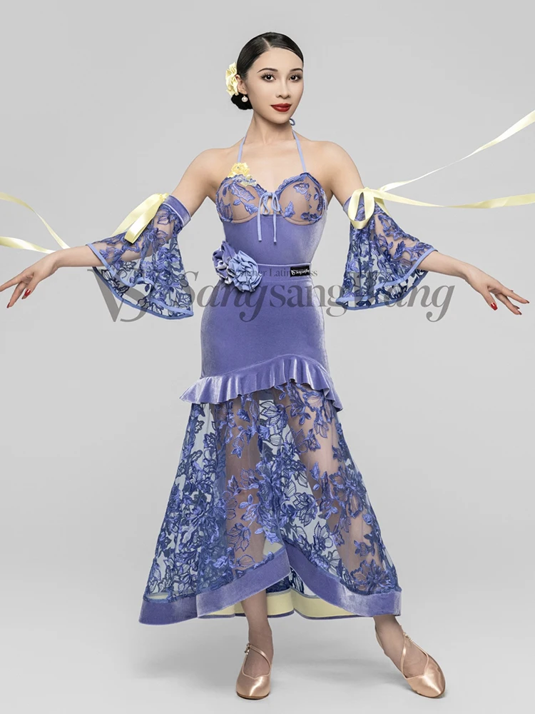 

2023 Ballroom Dance Competition Dress Women Fairy Flower Costume Tops Skirt Adult Waltz Performance Clothing Prom Wear BL10905